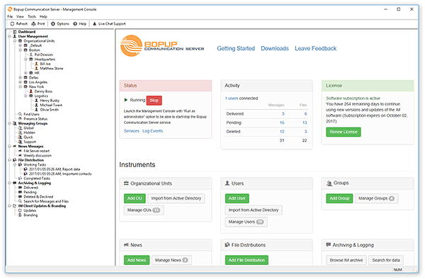 Management Console of Bopup Communication Server